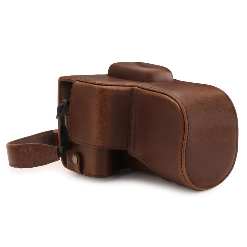 MegaGear MG1608 Ever Ready Leather Camera Case compatible with Canon EOS Rebel T7 (18-55mm), 2000D (18-55mm) - Dark Brown - Image 1